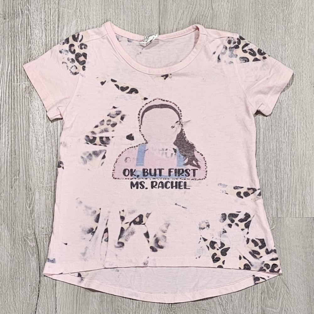 Toddler Girl Pink and Leopard Print Ms. Rachel Short Sleeve Top - Size 3T